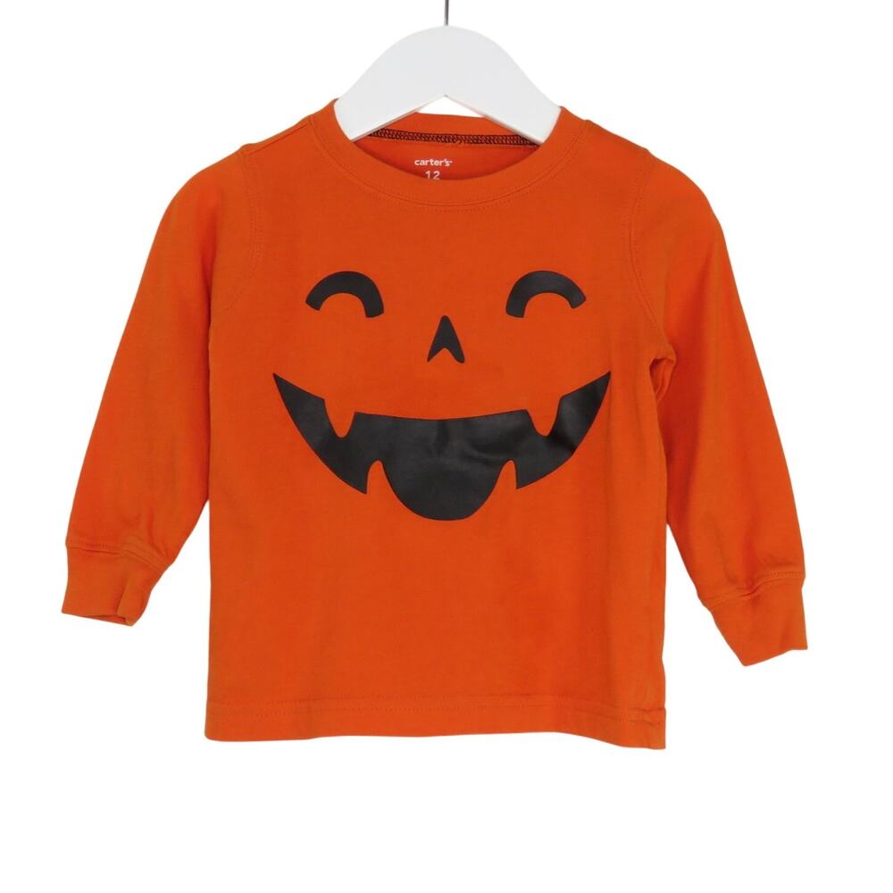 Carter's Jack-O-Lantern Orange Pumpkin Long Sleeve T-Shirt 12m Halloween